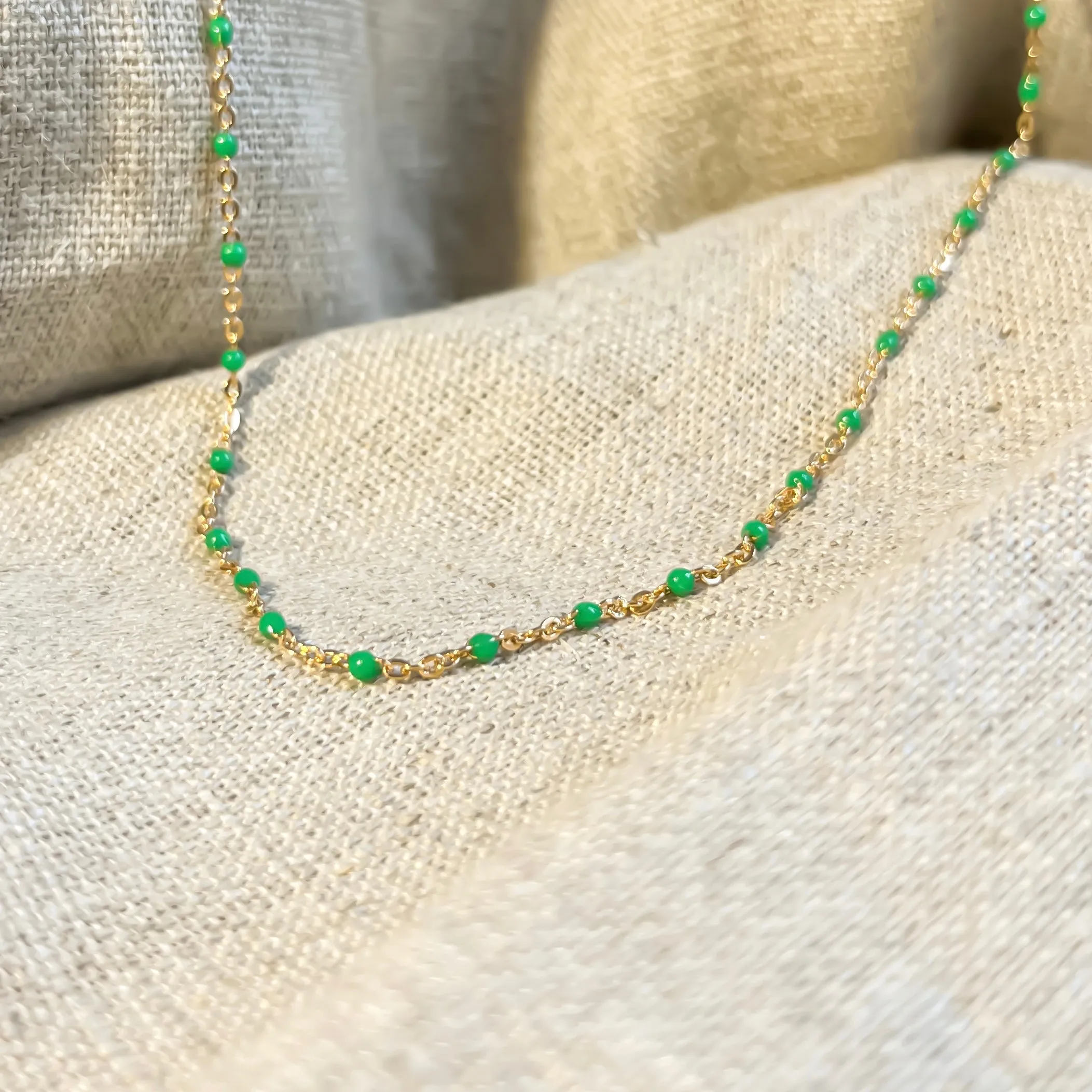 Green Beaded Chain Layering Necklace