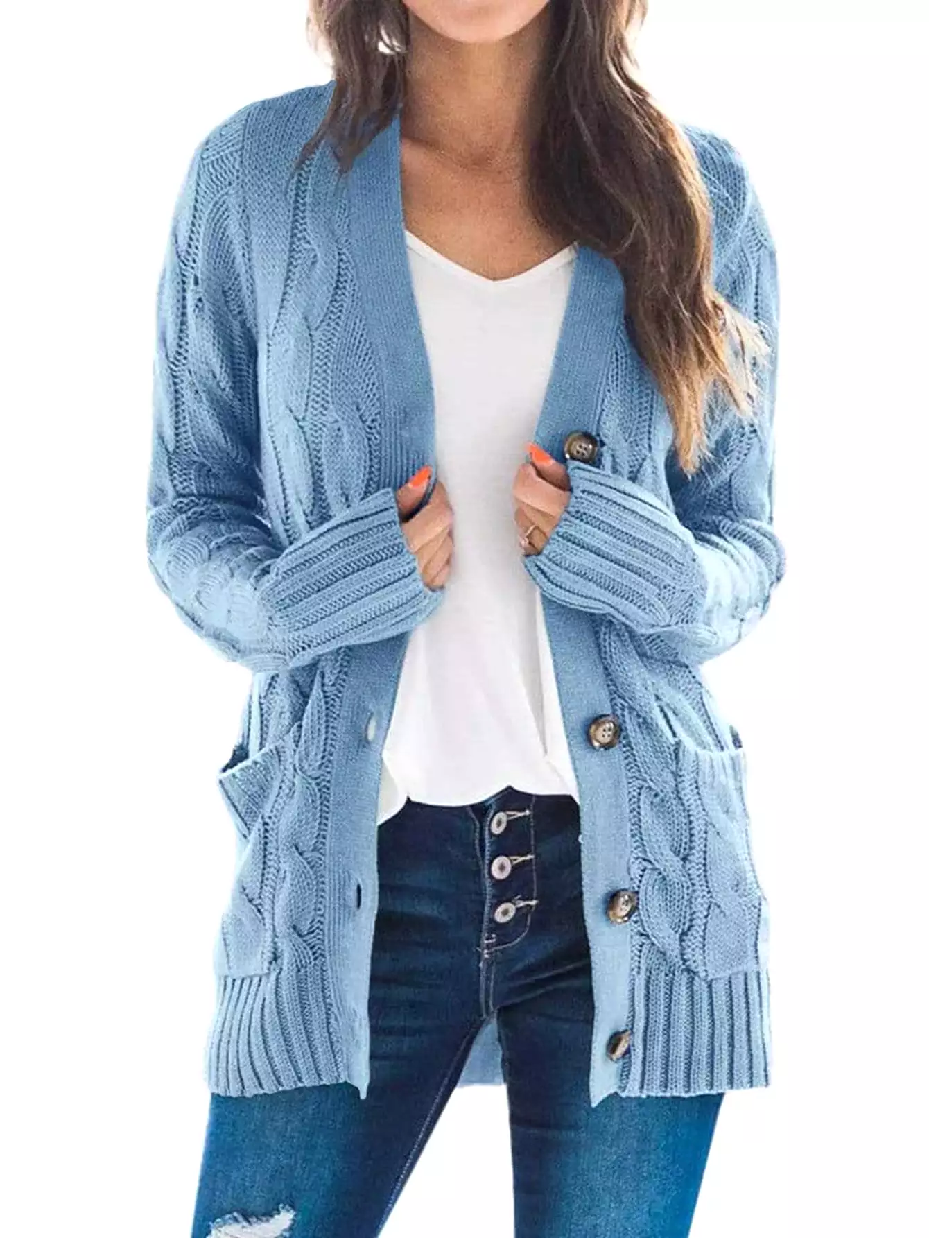 Haute Edition Women's Cable Knit Button Up Sweater Cardigan