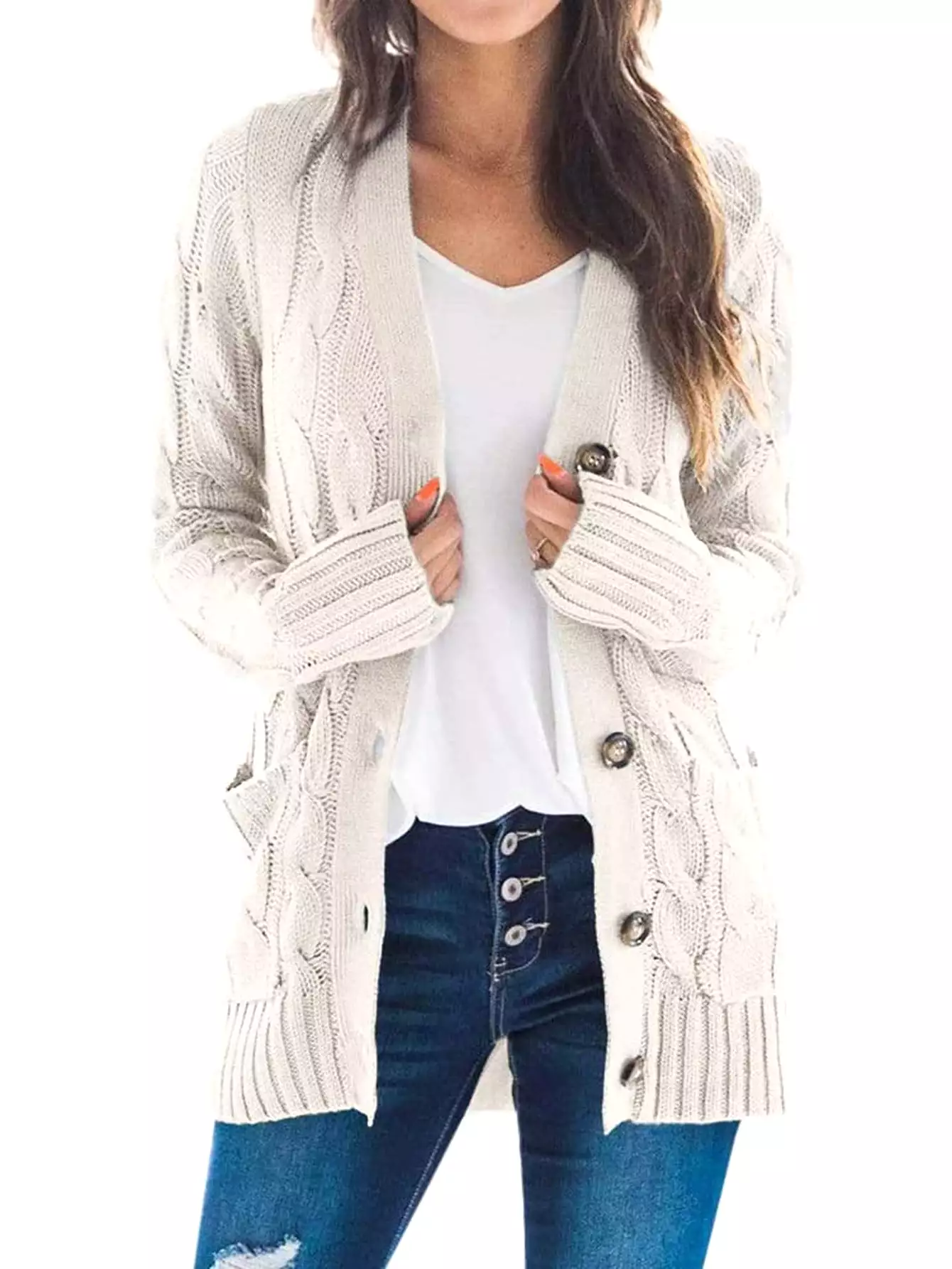 Haute Edition Women's Cable Knit Button Up Sweater Cardigan