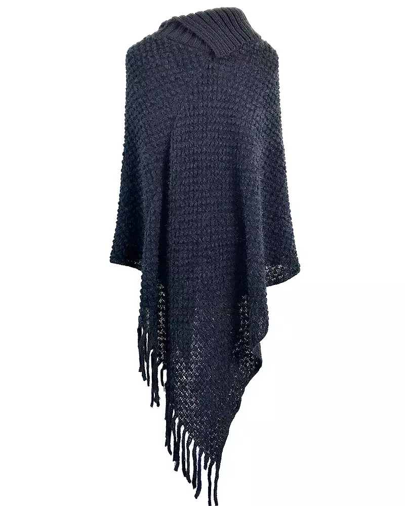 Haute Edition Women's Foldover Button Neck Sweater Knit Poncho. One size fits all (S-XL).