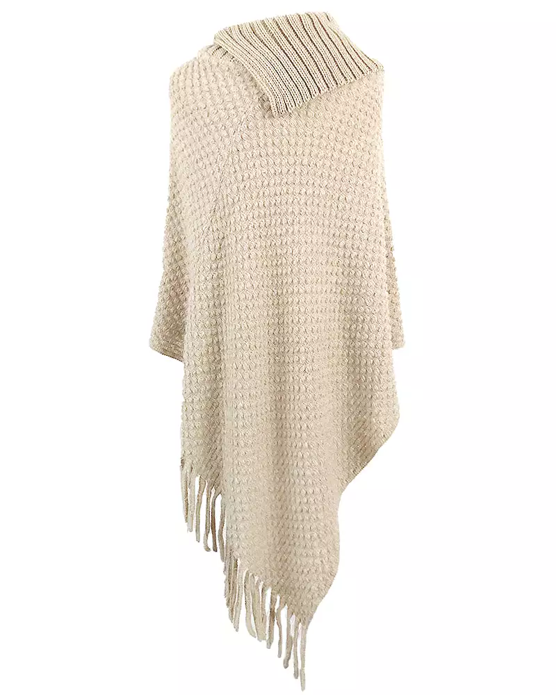 Haute Edition Women's Foldover Button Neck Sweater Knit Poncho. One size fits all (S-XL).