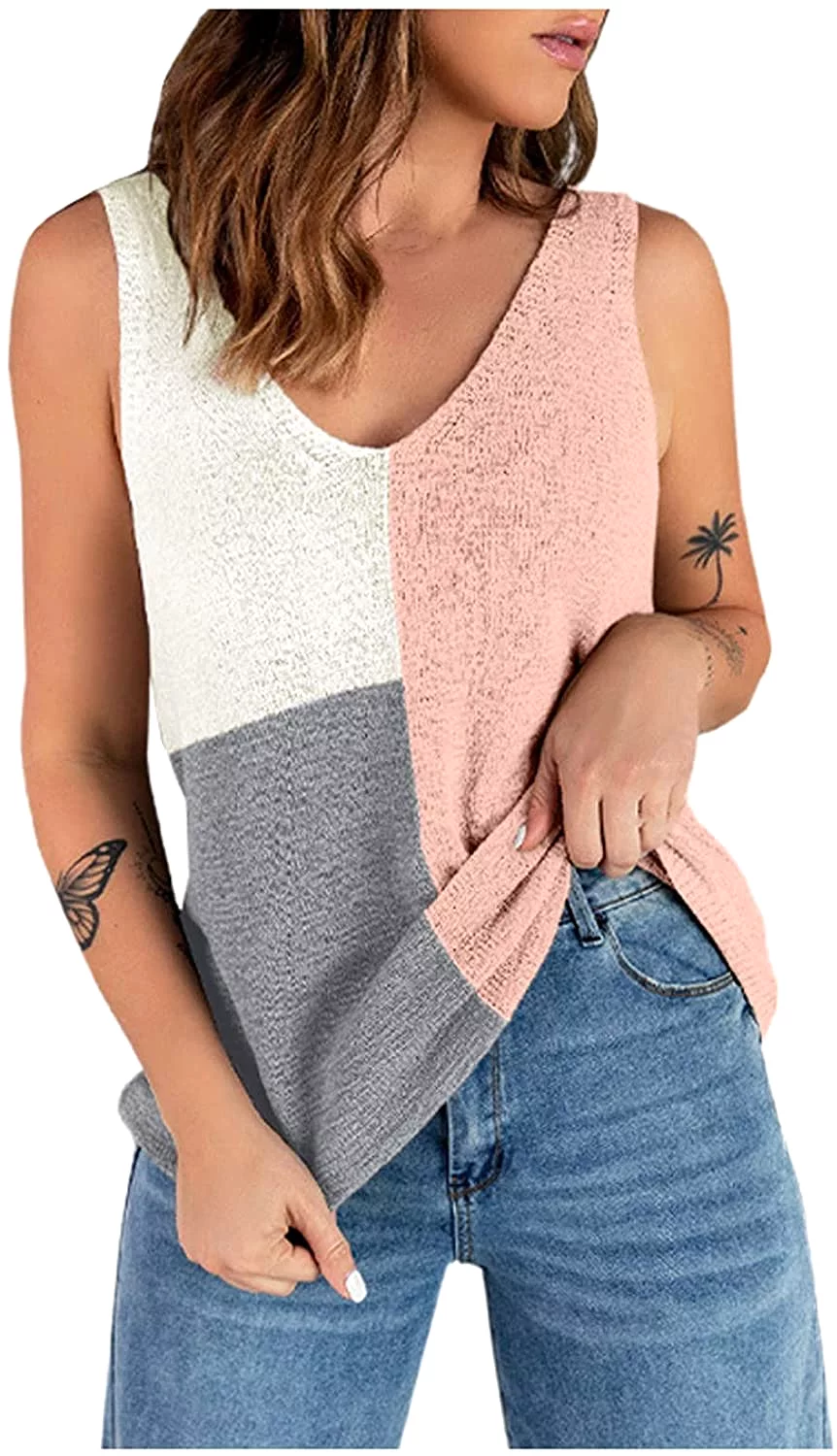 Haute Edition Women's V-Neck Color Block Sweater Knit Tank