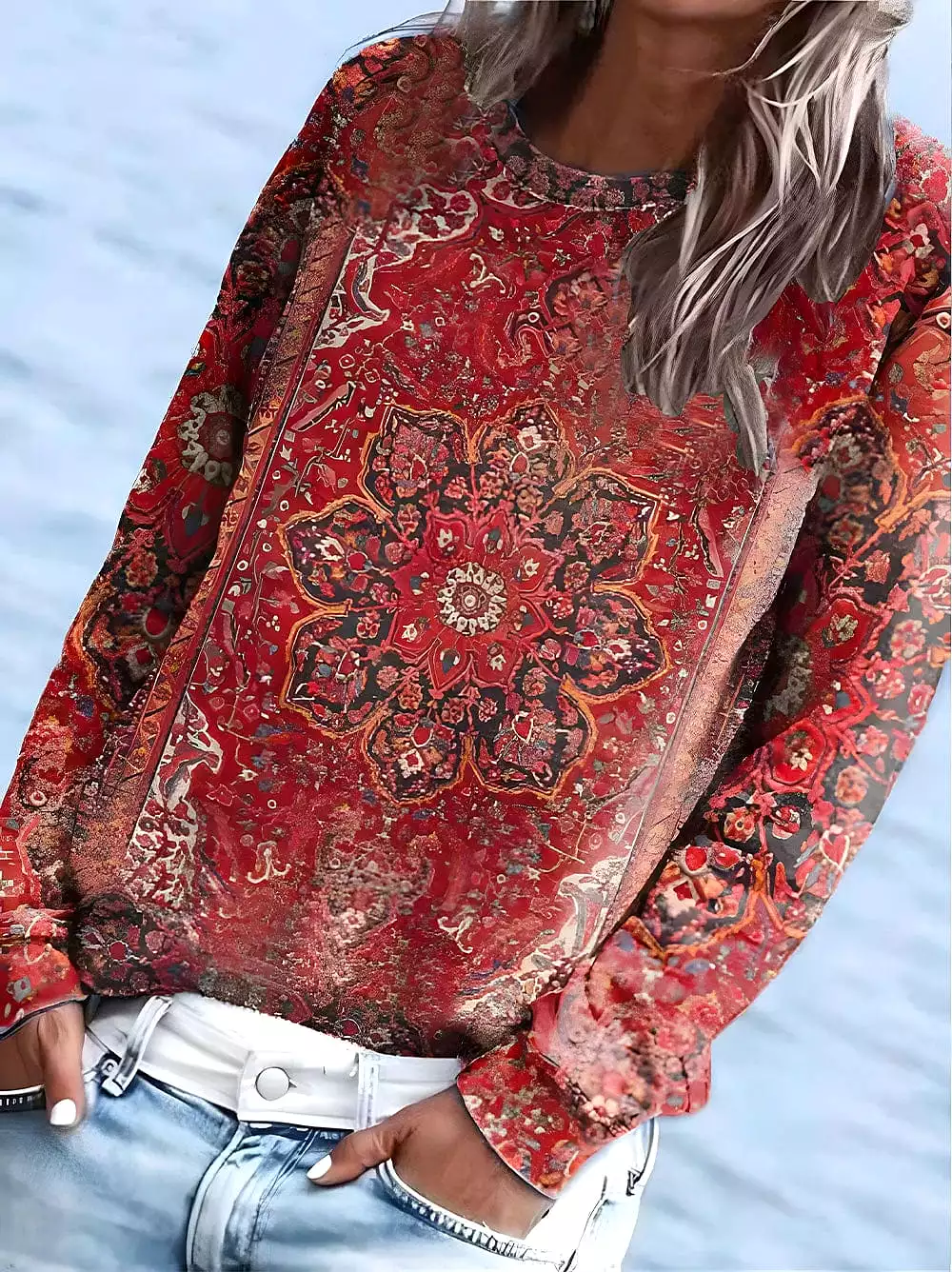 Holiday Floral Print Long Sleeve Women's T-shirt