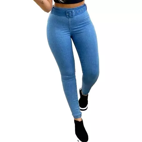 Hot！Imitation Women's Jeans Solid Color High Waist Women Pants