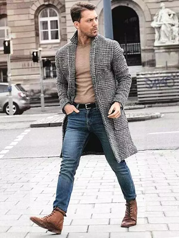 Houndstooth  Woolen Men Winter Coat