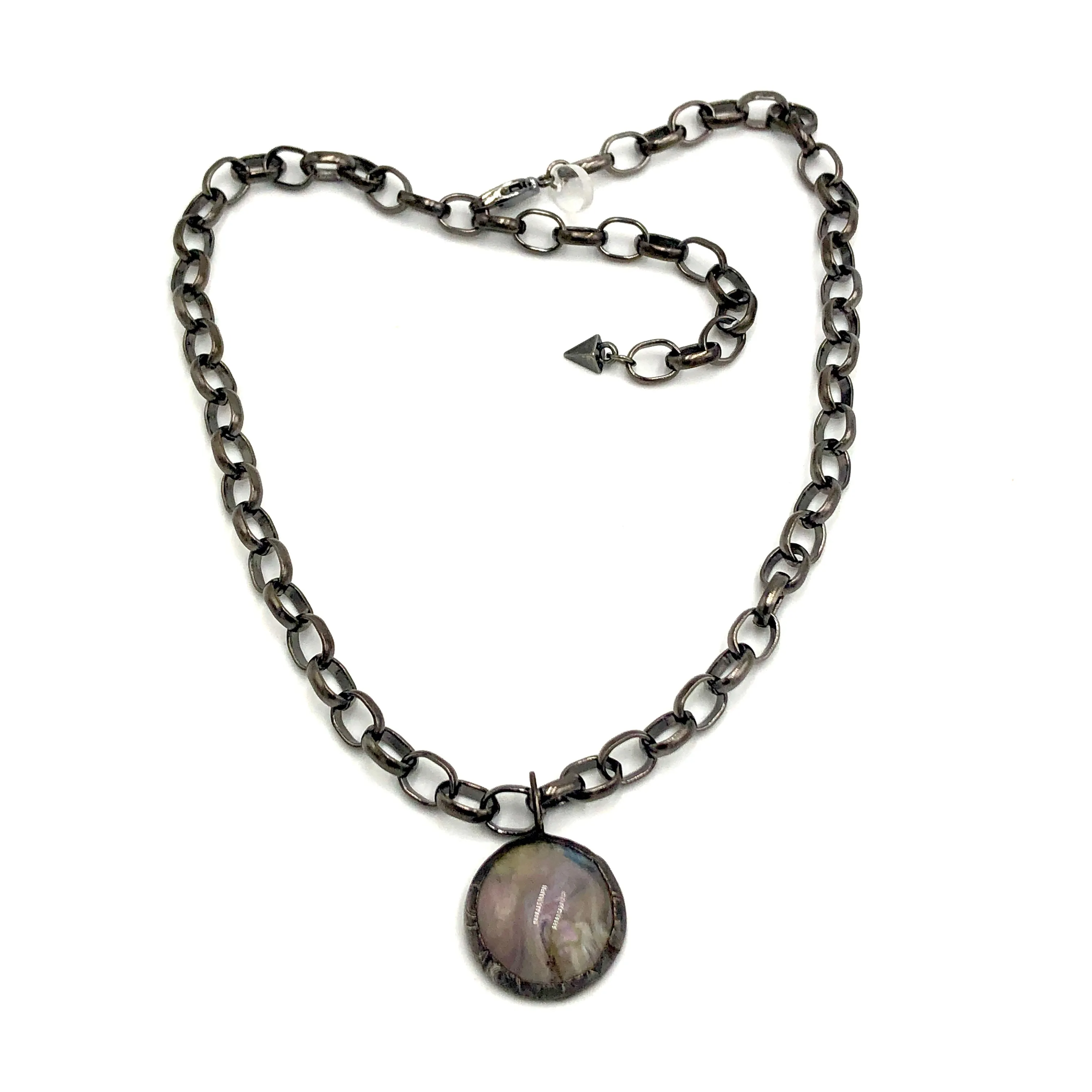 Jade Grey Gemz Coin & Paperclip Layering Necklace