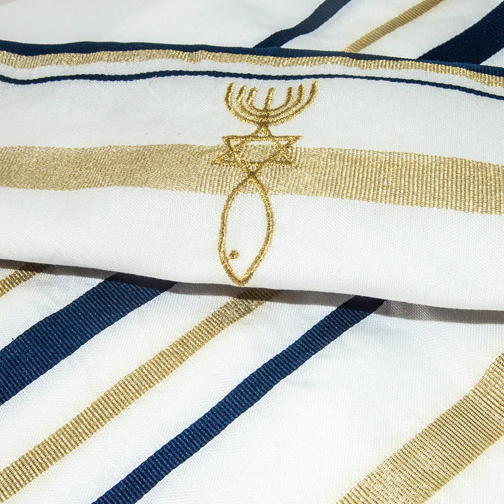 Kosher Tallit Prayer Shawl Talit Blue and Gold Stripes with Talis Bag 63 x 43