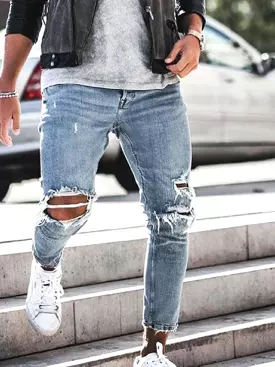 Men Destroyed Pencil Jeans