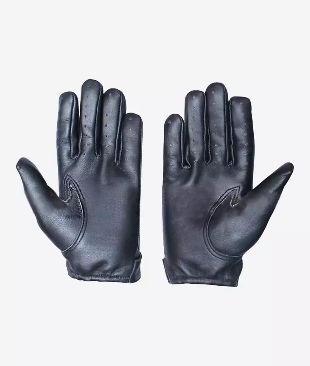 Men's Bond Black Leather Gloves with Adjustable Wrist 