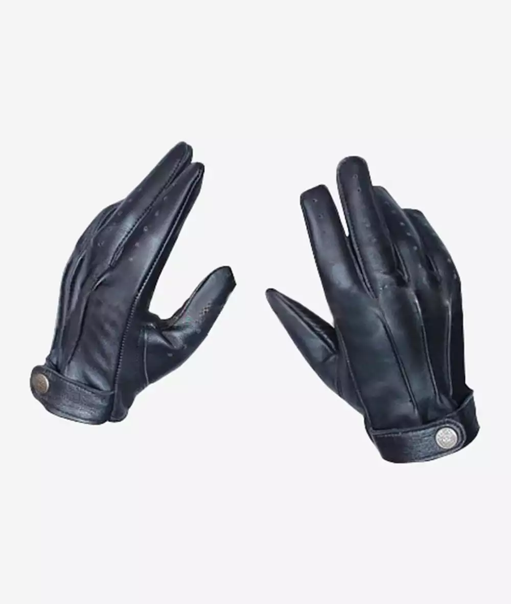 Men's Bond Black Leather Gloves with Adjustable Wrist 