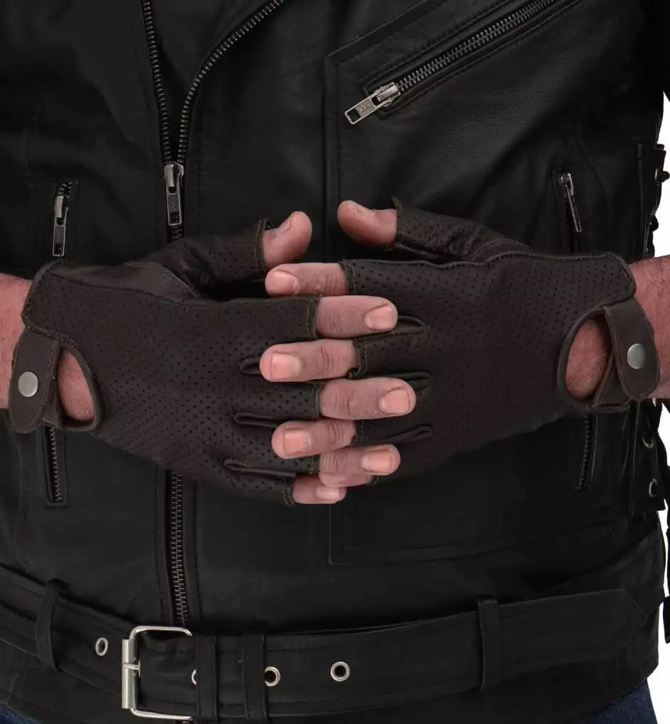 Men's Fingerless Dark Brown Leather Gloves