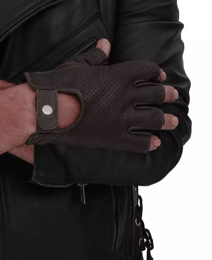 Men's Fingerless Dark Brown Leather Gloves