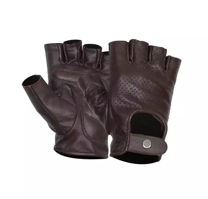 Men's Fingerless Dark Brown Leather Gloves