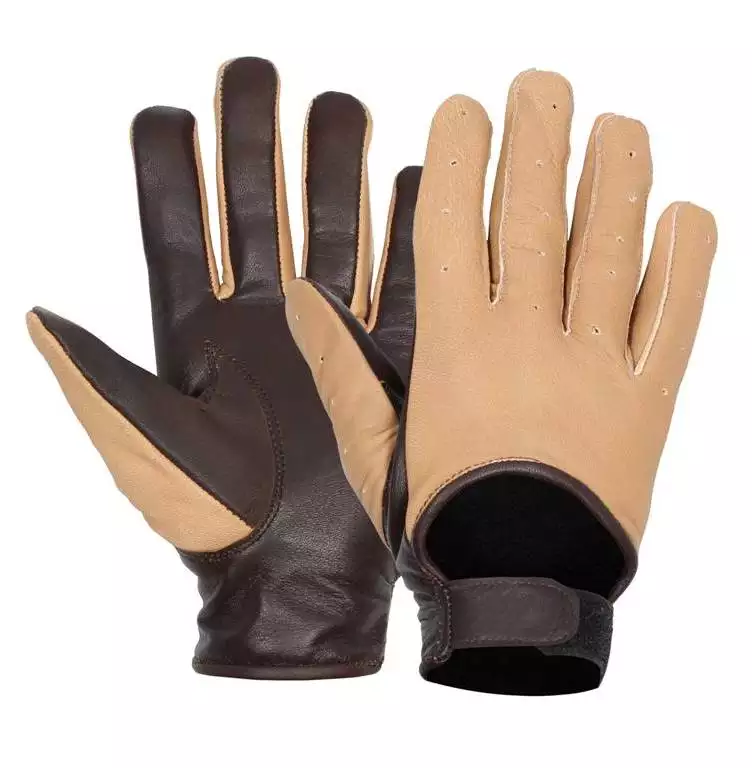 Mens Beige and Brown Two-Tone Leather Gloves