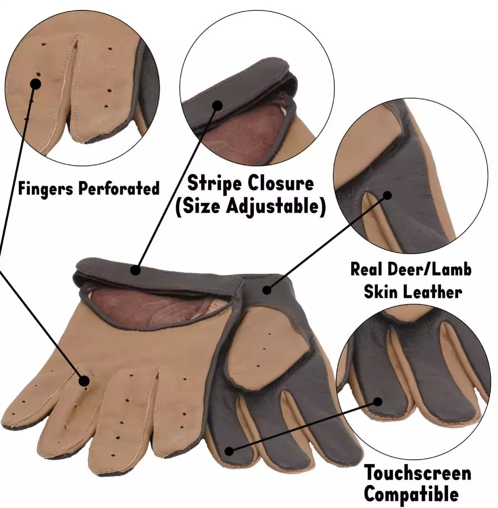 Mens Beige and Brown Two-Tone Leather Gloves