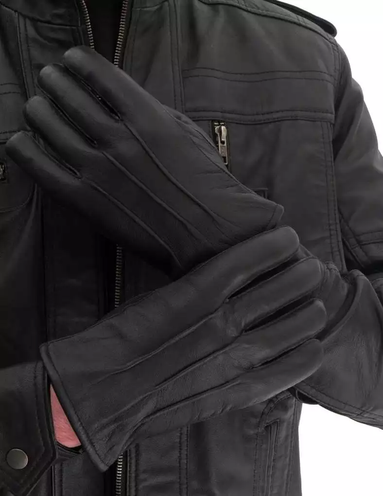 Mens Black Leather Gloves - Genuine Lambskin Leather