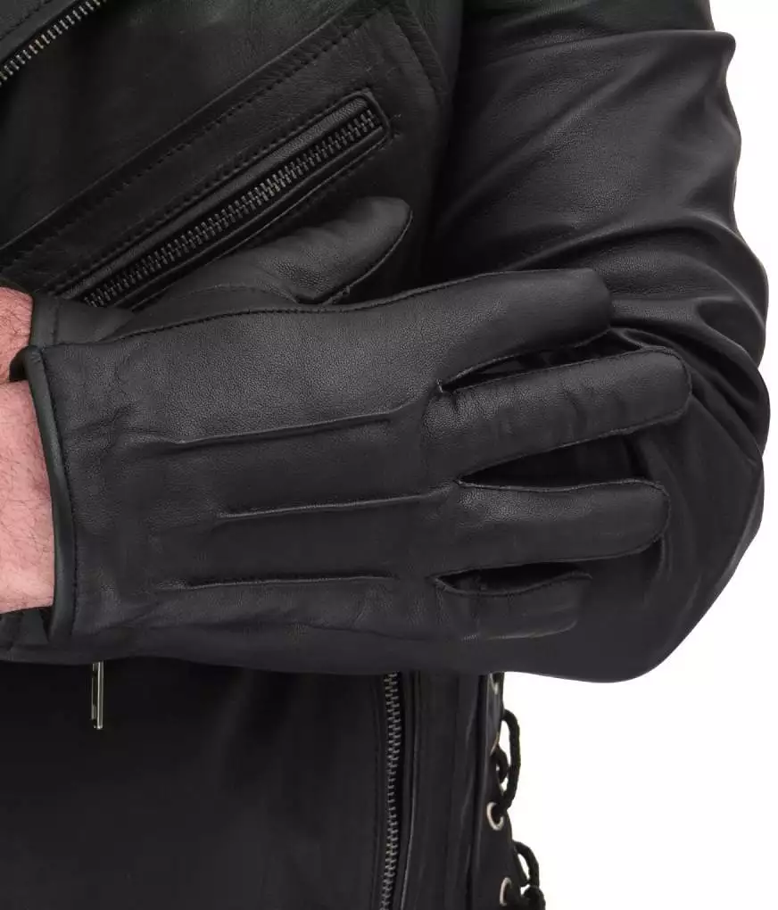 Mens Black Leather Gloves - Genuine Lambskin Leather