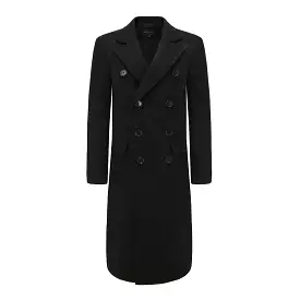 Men's Double-Breasted Knee Length Wool Blend Three Button Long Jacket Overcoat Top Coat