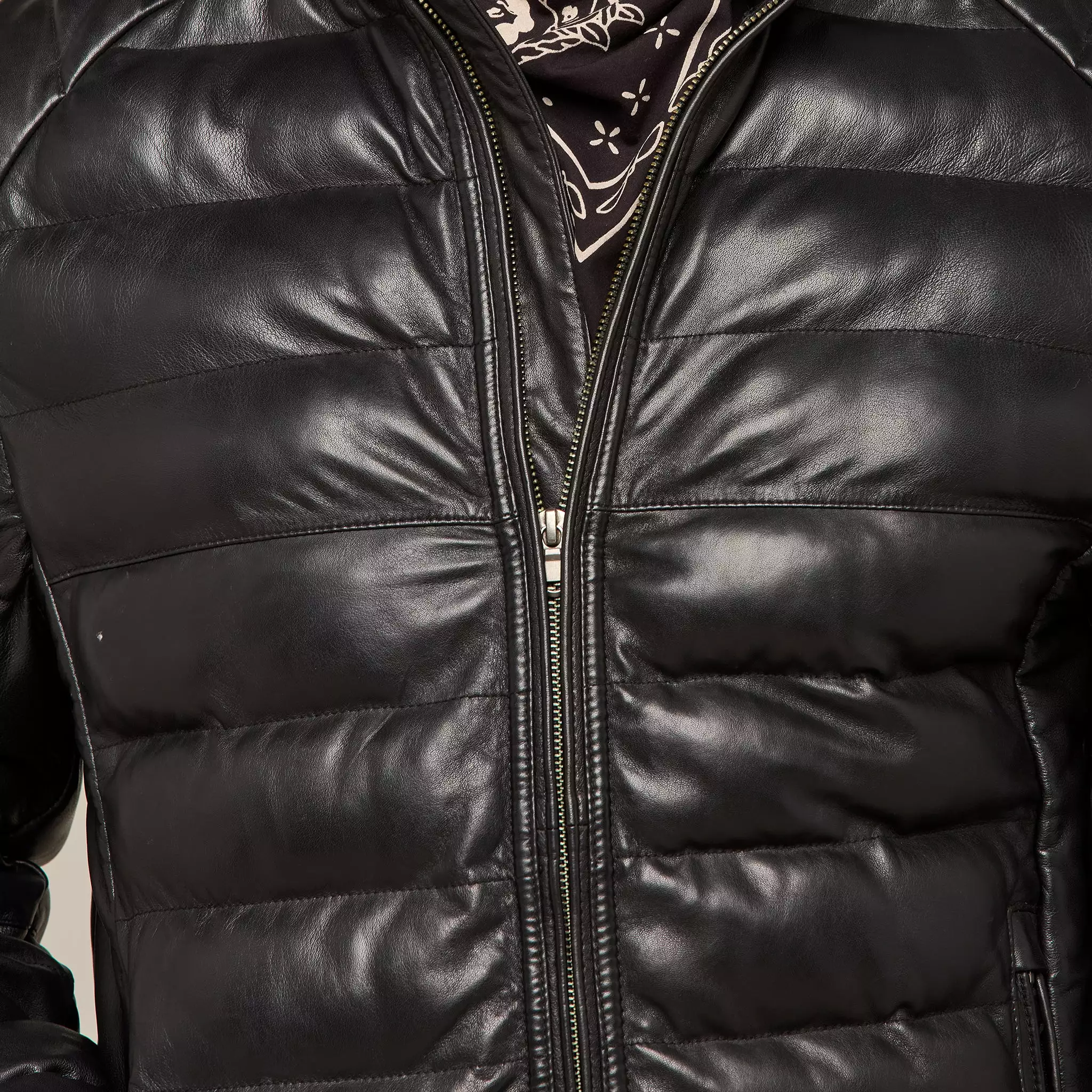 Men's Leather Puffer Jacket :: Black