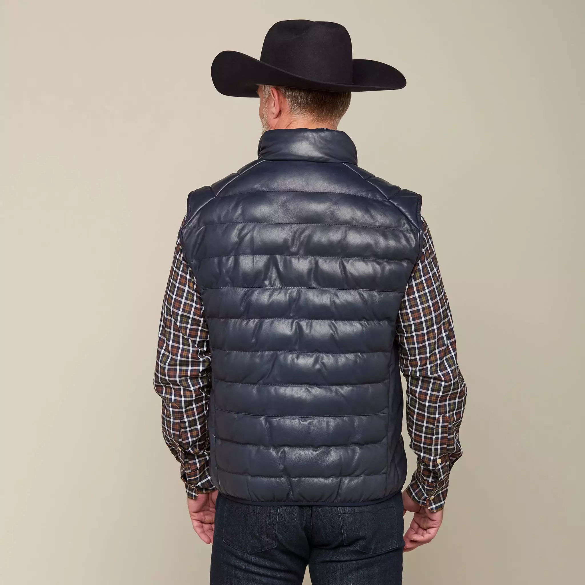 Men's Leather Puffer Vest :: Navy