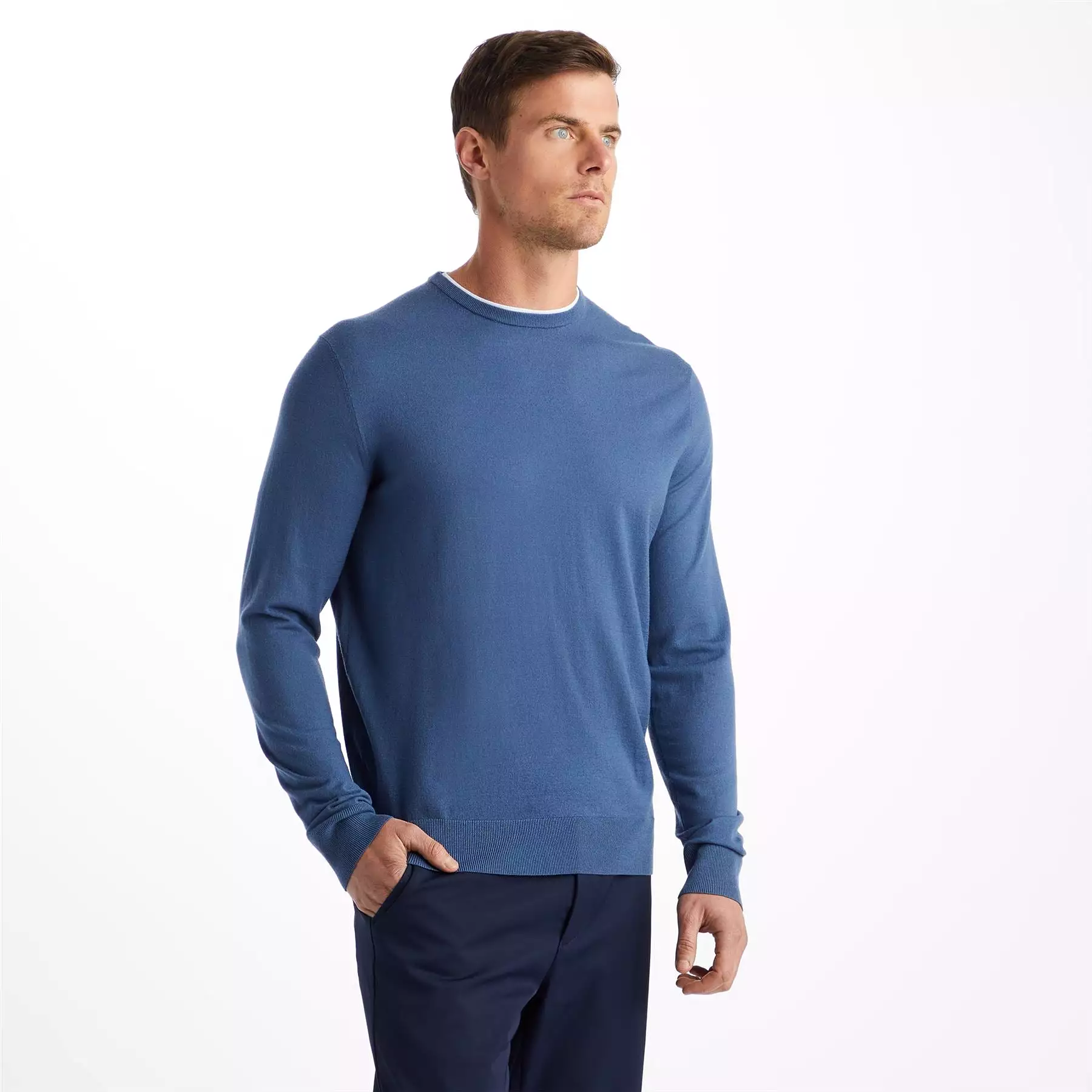 Merino Wool Blended Tailored Fit Crewneck Sweater Slate - AW23