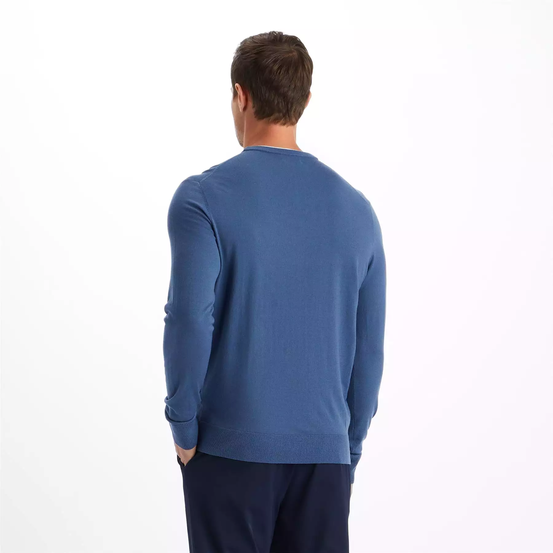 Merino Wool Blended Tailored Fit Crewneck Sweater Slate - AW23