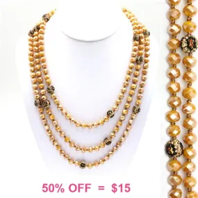 Mustard Yellow & Leopard Crystal Beaded 60 Layering Necklace