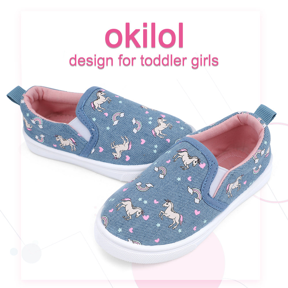 Okilol Toddler Shoes Slip On Canvas Sneakers for Girls