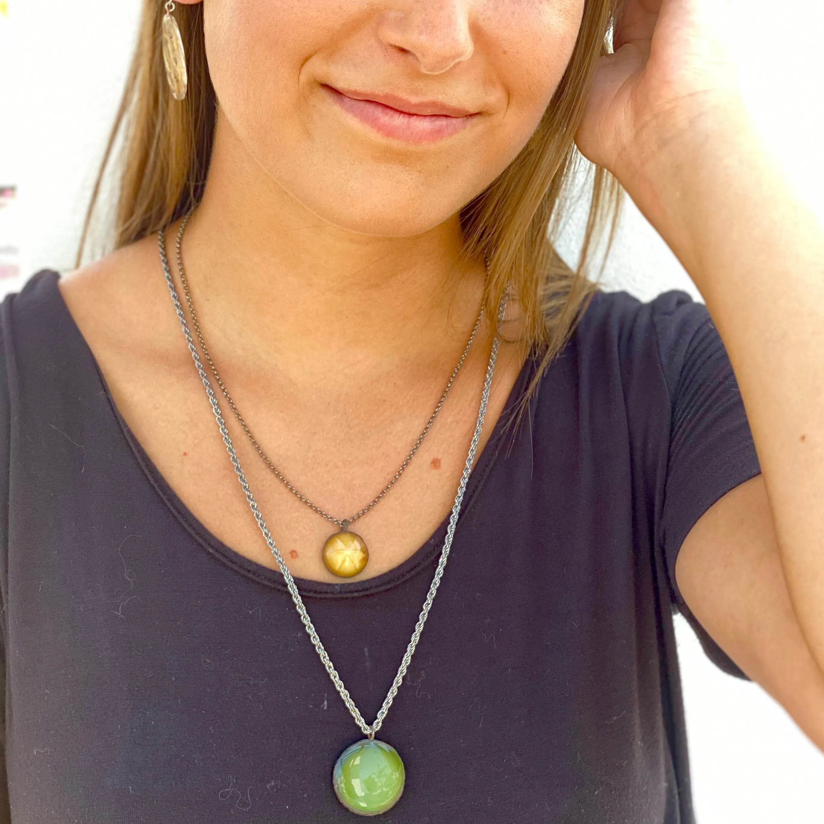 Olive Green & Gun Metal Layering Necklace - Long