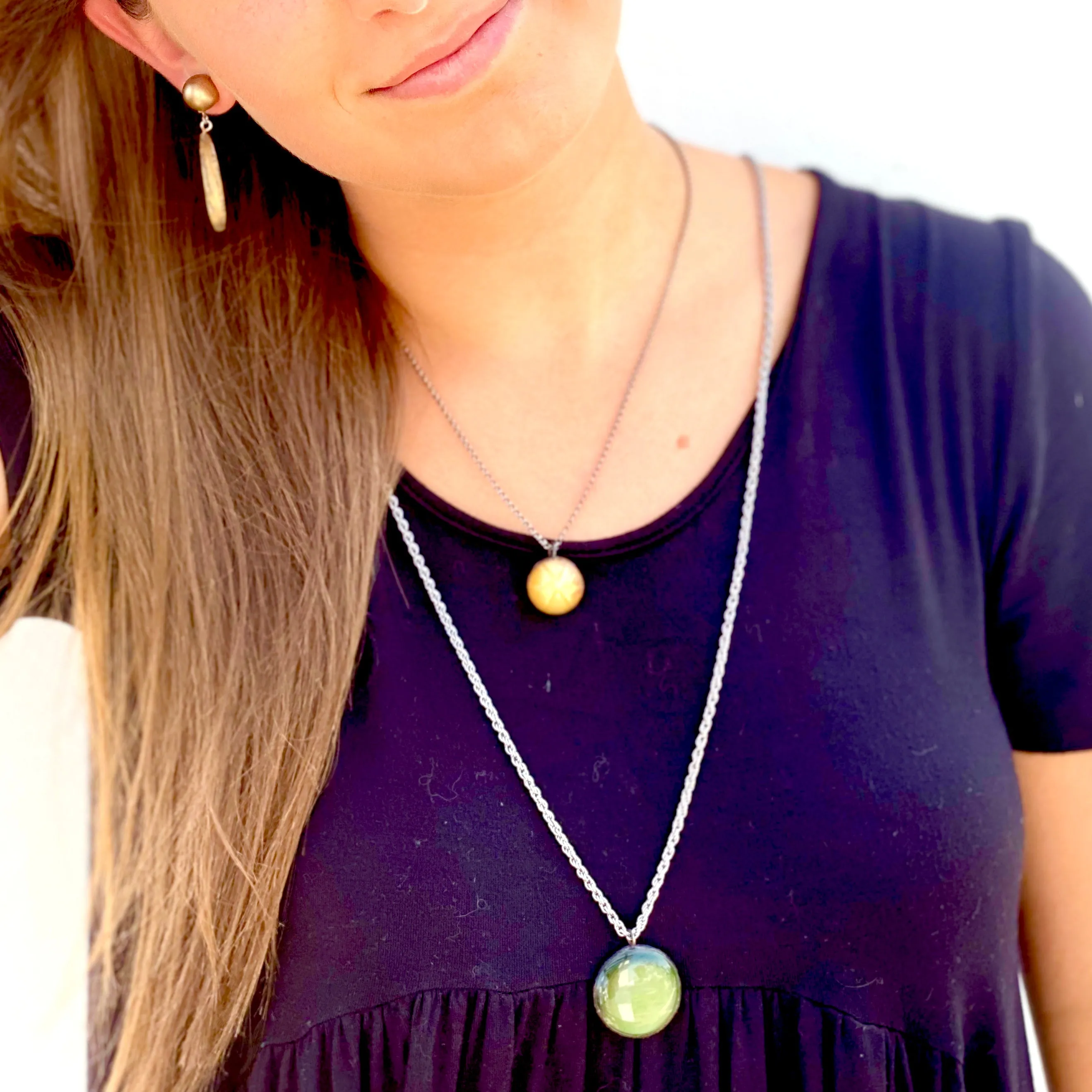 Olive Green & Gun Metal Layering Necklace - Long