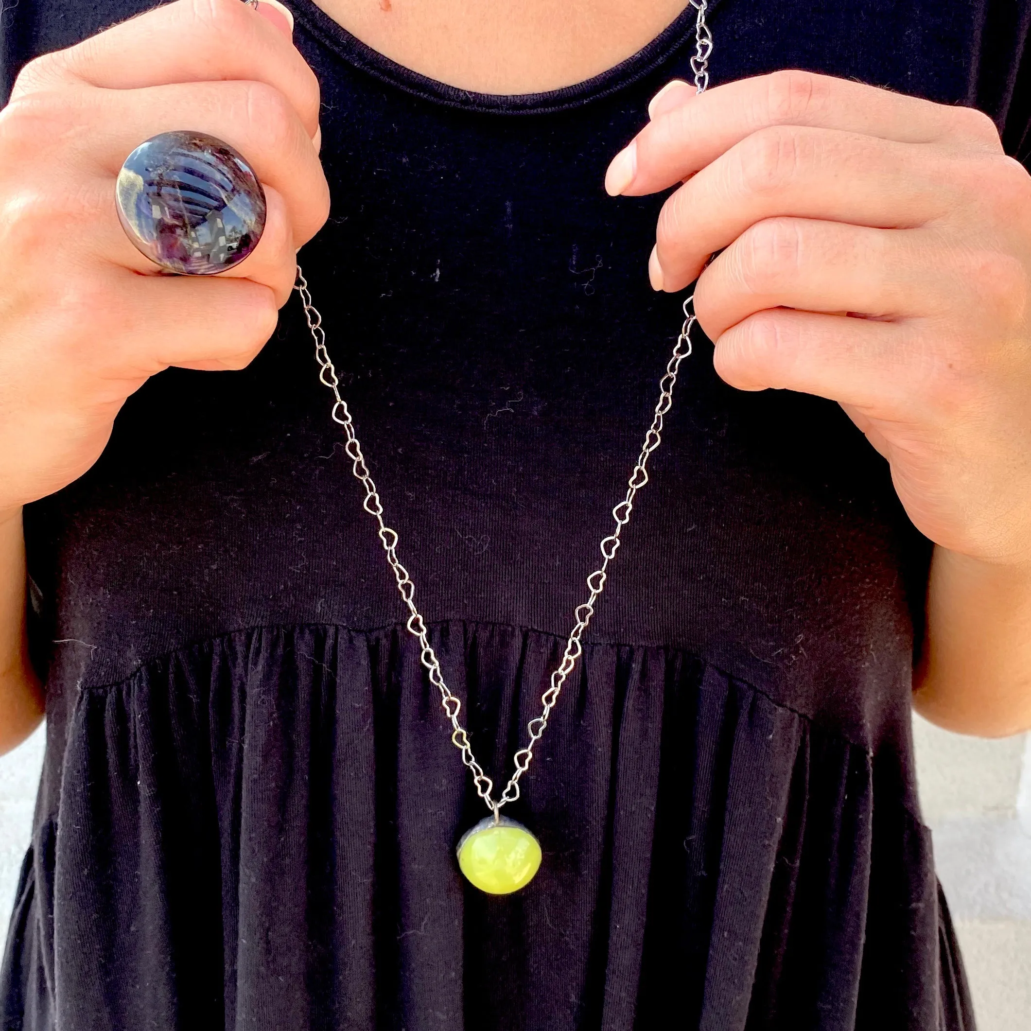 Olive Green & Gun Metal Layering Necklace - Long