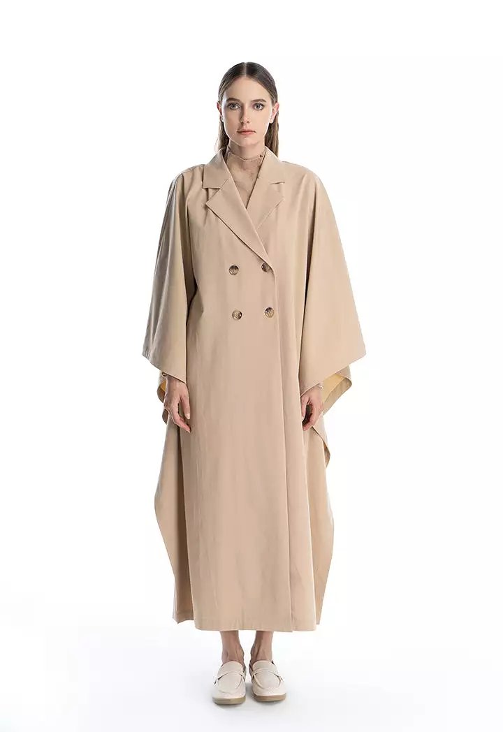 Oversized Solid Trench Coat Maxi Dress