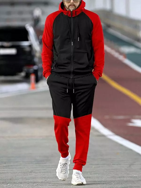 Patchwork Hooded Sweatshirt Men Tracksuit