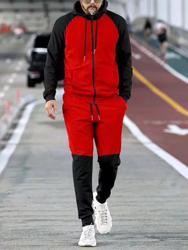 Patchwork Hooded Sweatshirt Men Tracksuit