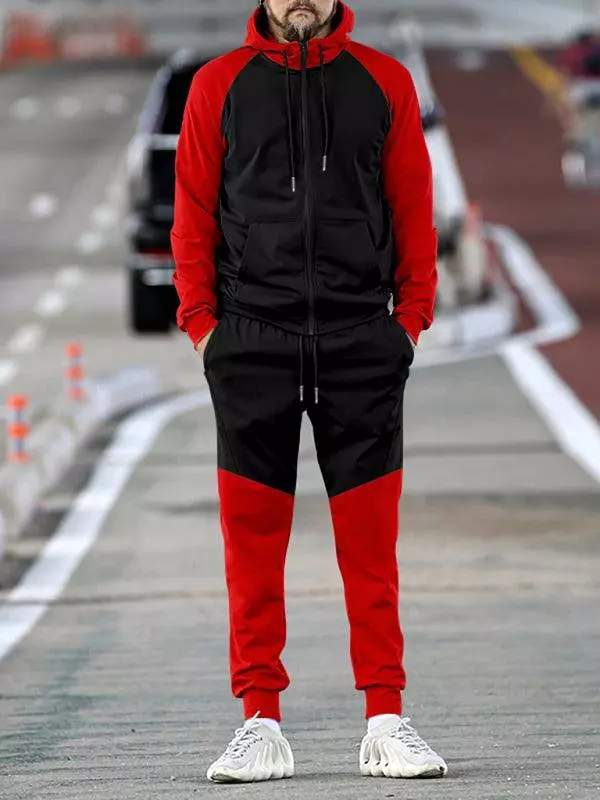 Patchwork Hooded Sweatshirt Men Tracksuit