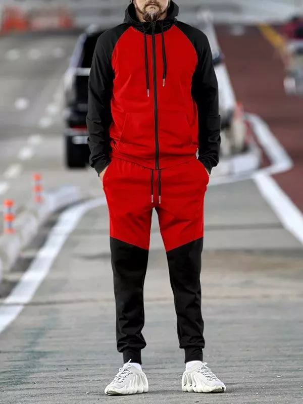 Patchwork Hooded Sweatshirt Men Tracksuit