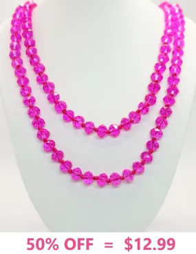 Pink clear 60 beaded layering necklace