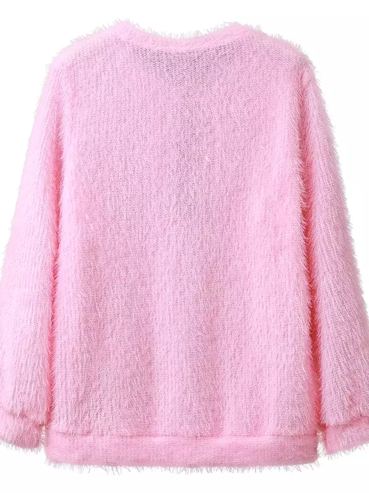 Pink Teddy Textured Quarter Zip Fleece Sweatshirt for Women