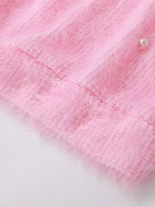 Pink Teddy Textured Quarter Zip Fleece Sweatshirt for Women