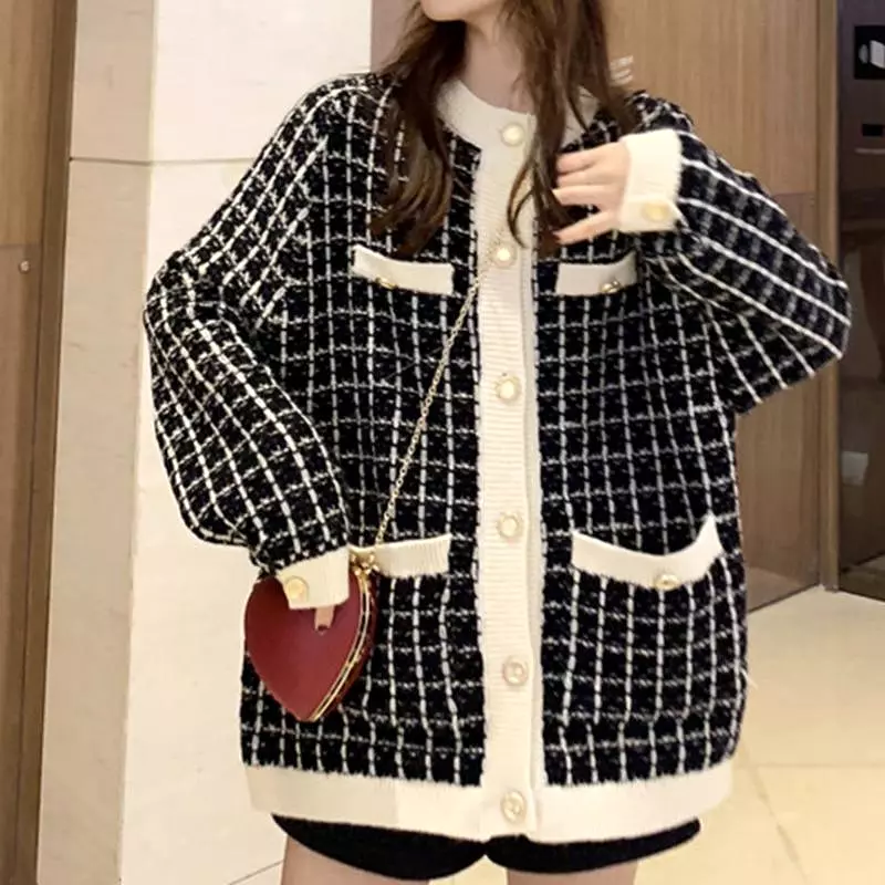 Plaid Oversized Cardigan Sweater for Women