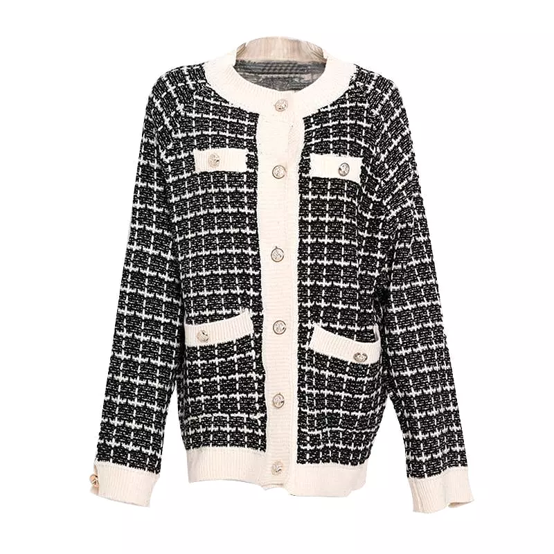 Plaid Oversized Cardigan Sweater for Women