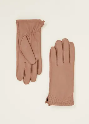 Pleat Detail Leather Gloves