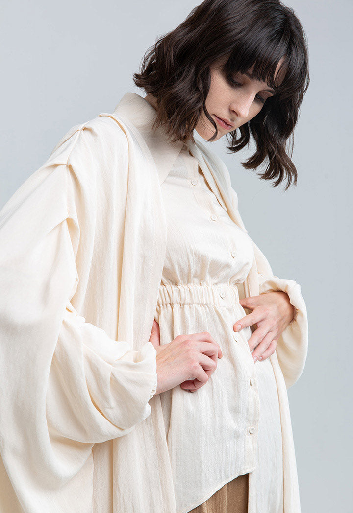 Pleated Sleeve Long Kimono