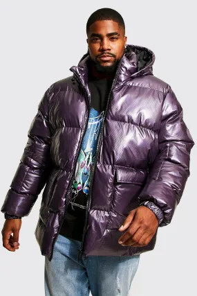 Plus Metallic Ripstop Puffer | boohooMAN UK