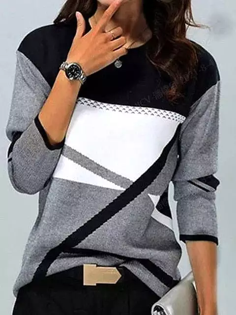 Plus Size Color Block Long Sleeve T-shirt for Women