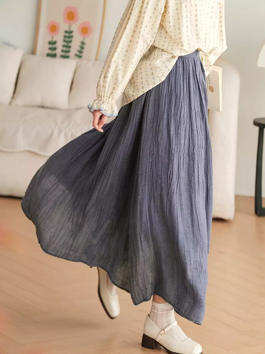 Plus Size Women Casual Solid Ramie Loose Skirt KL1030