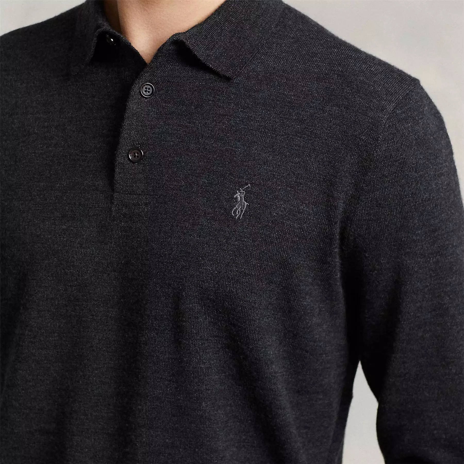 Polo Golf Wool Polo Collar Sweater Dark Granite Heather - AW23