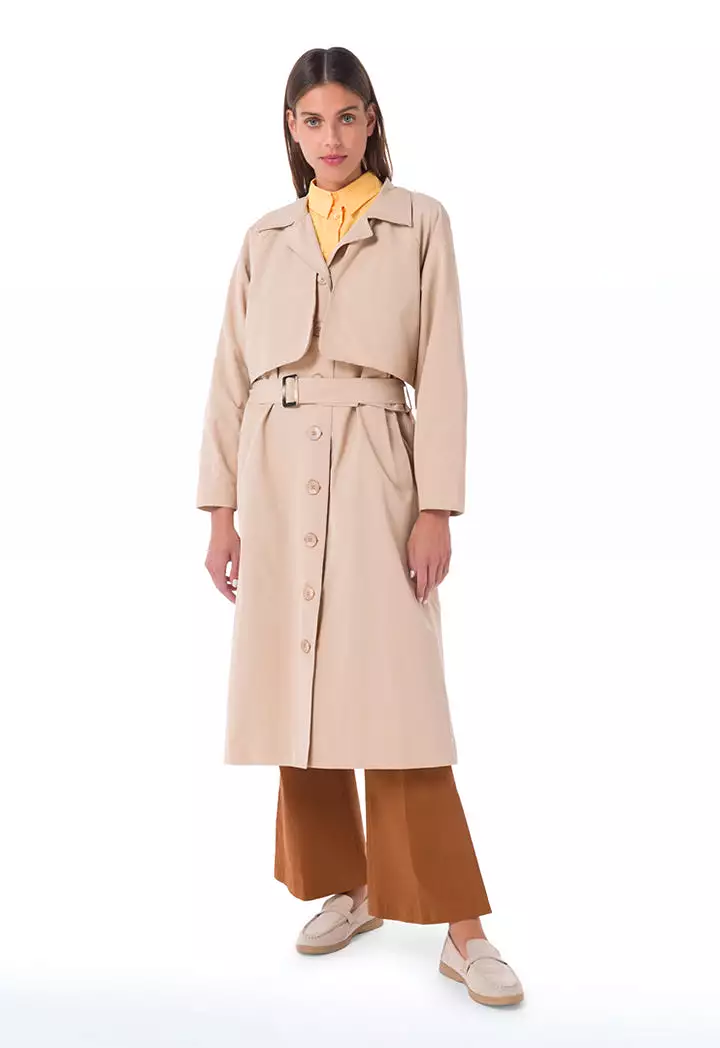 Shoulder Overlap Solid Long Coat