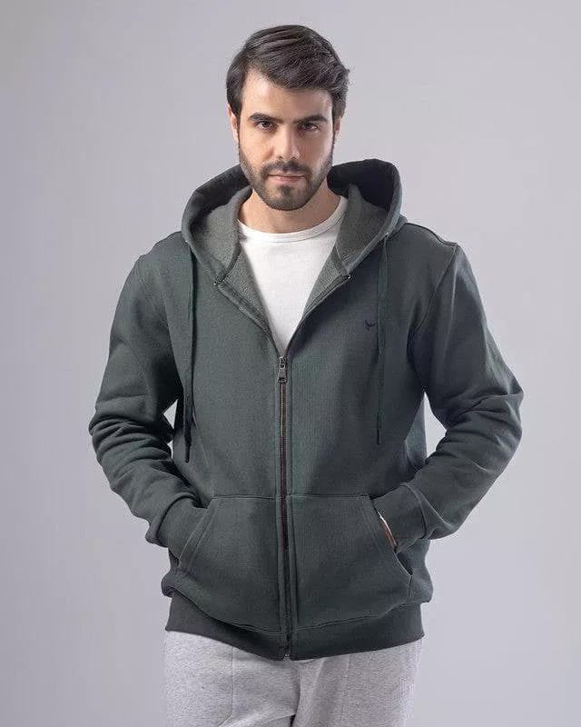 SLIM-FIT ZIP-THROUGH HOODIE - DARK OLIVE