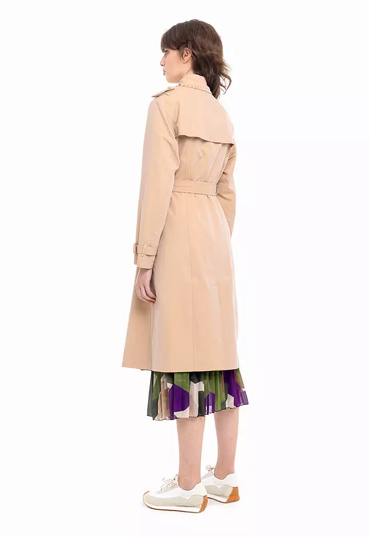 Studded Collar Gabardine Trench Coat